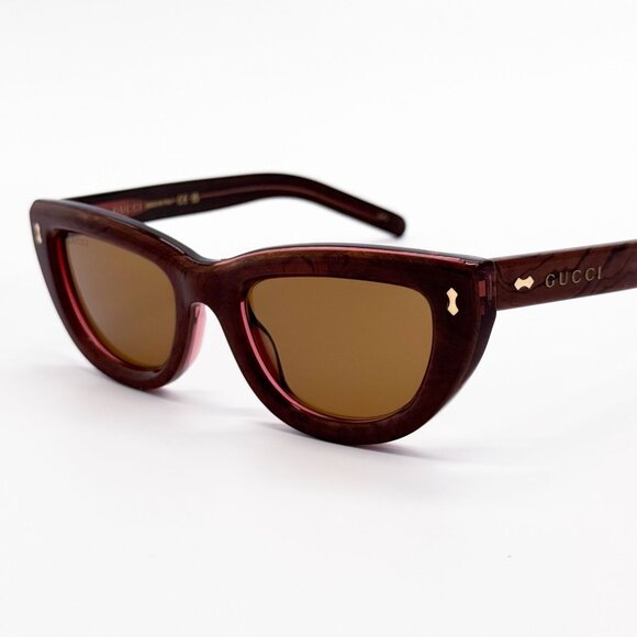 NEW GG1521S 003 GUCCI WOMEN CAT EYE BROWN RED SUNGLASSES GUCCI - Picture 1 of 9